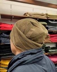 Rear view of man wearing woolen cap