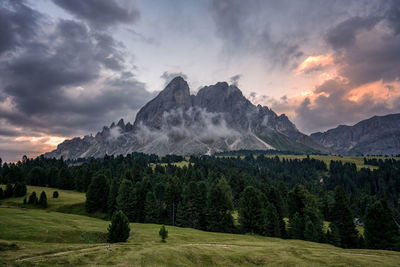 Scenic view of mountains against sky during sunset