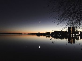 Scenic view of lake against sky at sunset