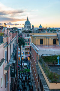 High angle view of buildings in city