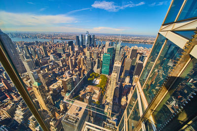 High angle view of cityscape against sky