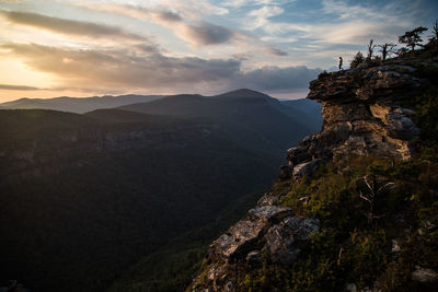 Scenic view of mountains against sky during sunset