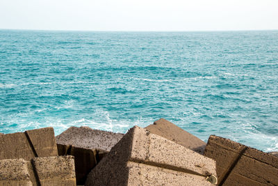 High angle view of sea against clear sky