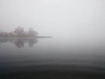 Scenic view of lake during foggy weather