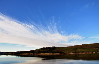 Scenic view of lake against blue sky