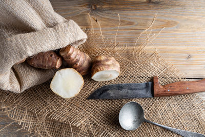 High angle view of an animal on cutting board