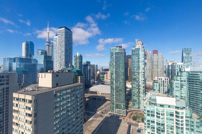 Modern buildings against blue sky