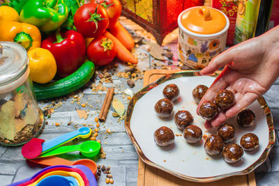 High angle view of food on table