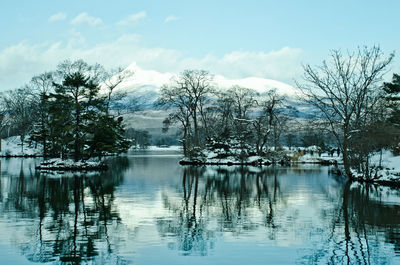 Scenic view of lake against sky during winter