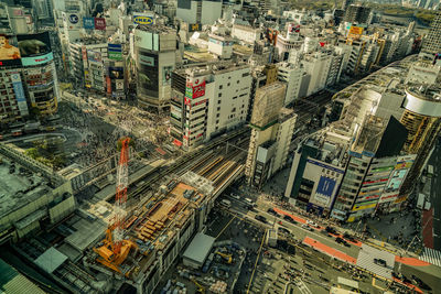 High angle view of buildings in city