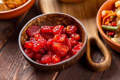 High angle view of food in bowl on table