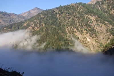 Scenic view of mountains against clear sky