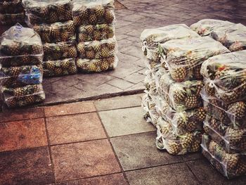 Stack of wicker basket on floor