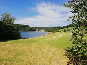 Scenic view of lake against sky