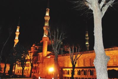 Low angle view of temple at night