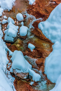 High angle view of ice on rocks