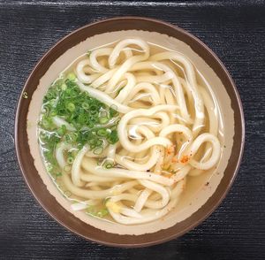 High angle view of noodles in bowl on table