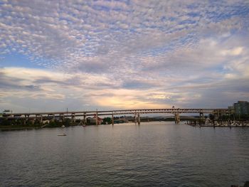 Bridge over river against sky during sunset