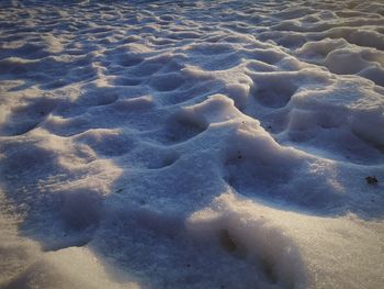 High angle view of snow on land