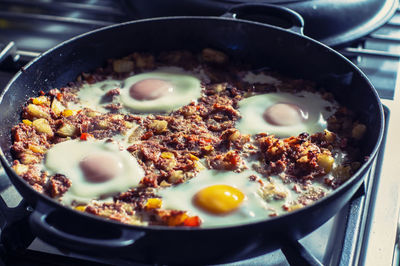 Close-up of breakfast served in plate