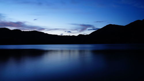 Scenic view of lake against sky at sunset