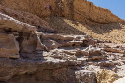 Low angle view of rock formations