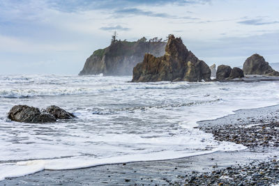 A landscape shot of scenic ruby beach in washington state.