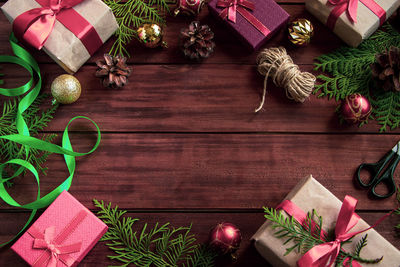 Christmas decorations on table