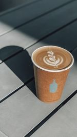 High angle view of coffee on table