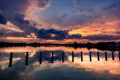 Scenic view of lake against sky during sunset