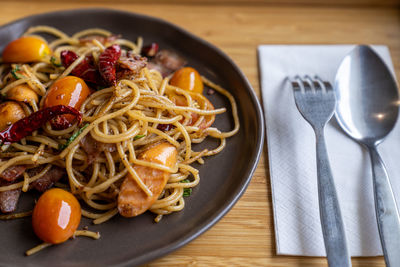 High angle view of food on table
