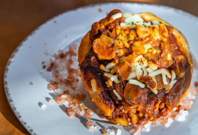 High angle view of meal served in plate