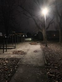 Street lights on footpath at night