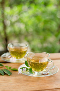 Close-up of tea in cups on table