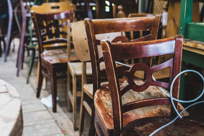 Empty chairs and table in cafe