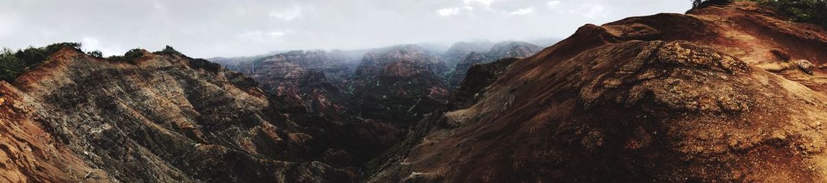 Low angle view of panoramic shot of mountains against sky
