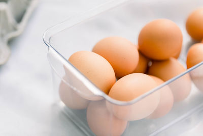 Close-up of eggs in carton