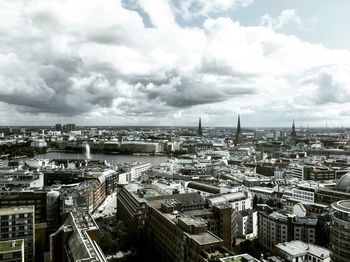 High angle view of cityscape against sky