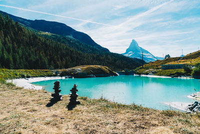 Scenic view of lake against sky