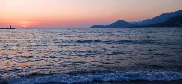 Scenic view of sea against sky during sunset