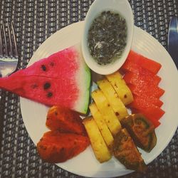 Close-up of fruit salad in bowl