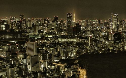 Aerial view of illuminated cityscape