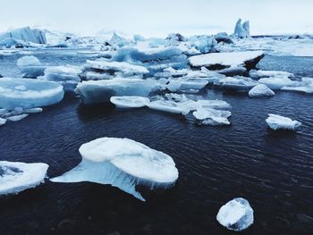 Ice floating on water in sea