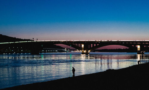 Bridge over river against clear blue sky