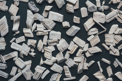 High angle view of white wood on table