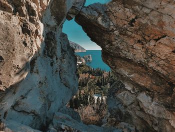 Low angle view of rock formations