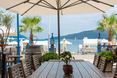 View of swimming pool in restaurant
