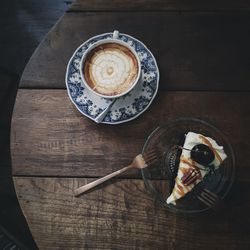 Directly above shot of coffee cup on table