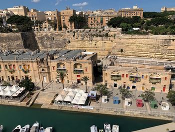 High angle view of buildings in city