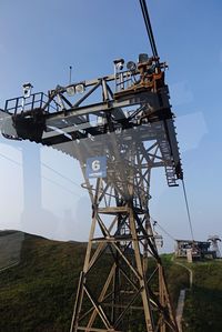 Low angle view of traditional windmill against clear sky